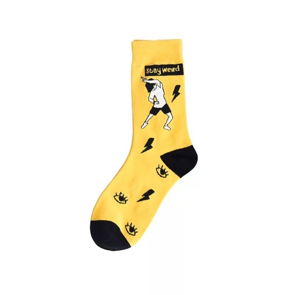 2/$15🎉 Stay Weird Yellow Crew Socks | Save on Shipping & Bundle 2 Pairs … - Picture 12 of 12
